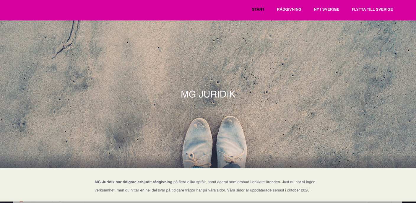 hemsida för MG Juridik